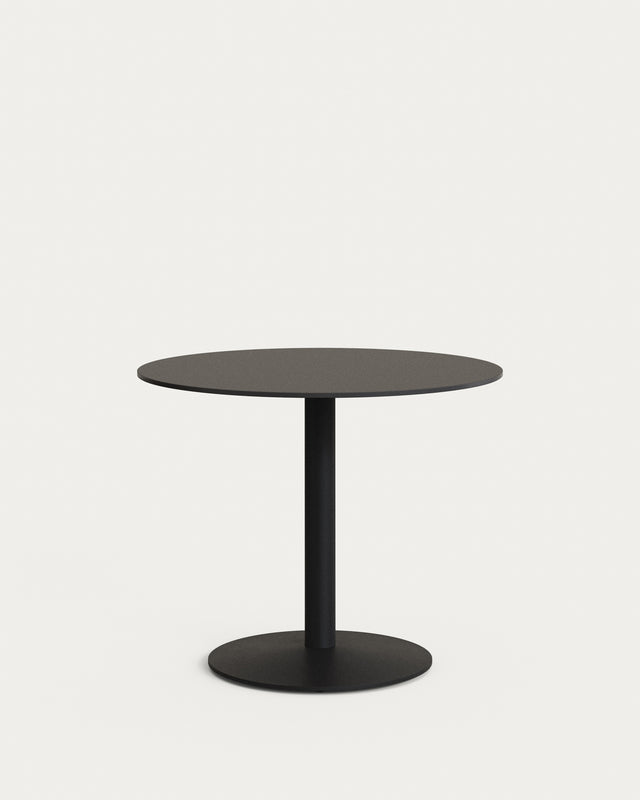 Esilda schwarzer runder Outdoor-Tisch mit schwarz lackiertem Metallbein Ø 90 x 70 cm - ZEN ZONE Furniture