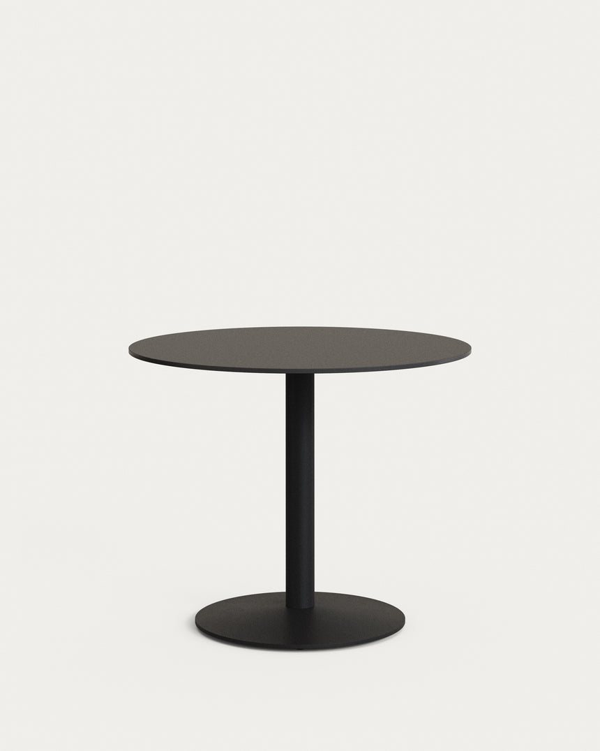 Esilda schwarzer runder Outdoor-Tisch mit schwarz lackiertem Metallbein Ø 90 x 70 cm - ZEN ZONE Furniture