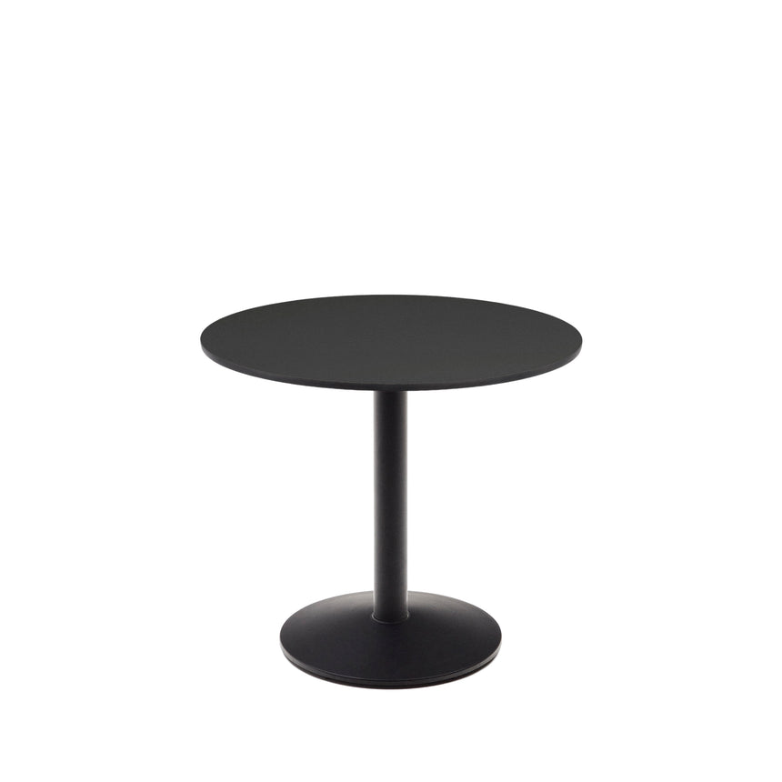 Esilda schwarzer runder Outdoor-Tisch mit schwarz lackiertem Metallbein Ø 90 x 70 cm - ZEN ZONE Furniture