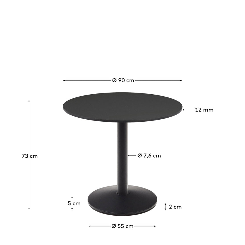 Esilda schwarzer runder Outdoor-Tisch mit schwarz lackiertem Metallbein Ø 90 x 70 cm - ZEN ZONE Furniture