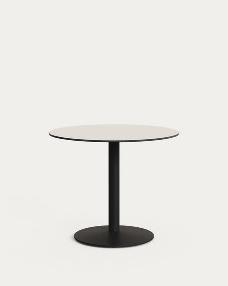 Runder Outdoor-Tisch Esilda weiß mit schwarz lackiertem Metallbein Ø 90 x 70 cm - ZEN ZONE Furniture