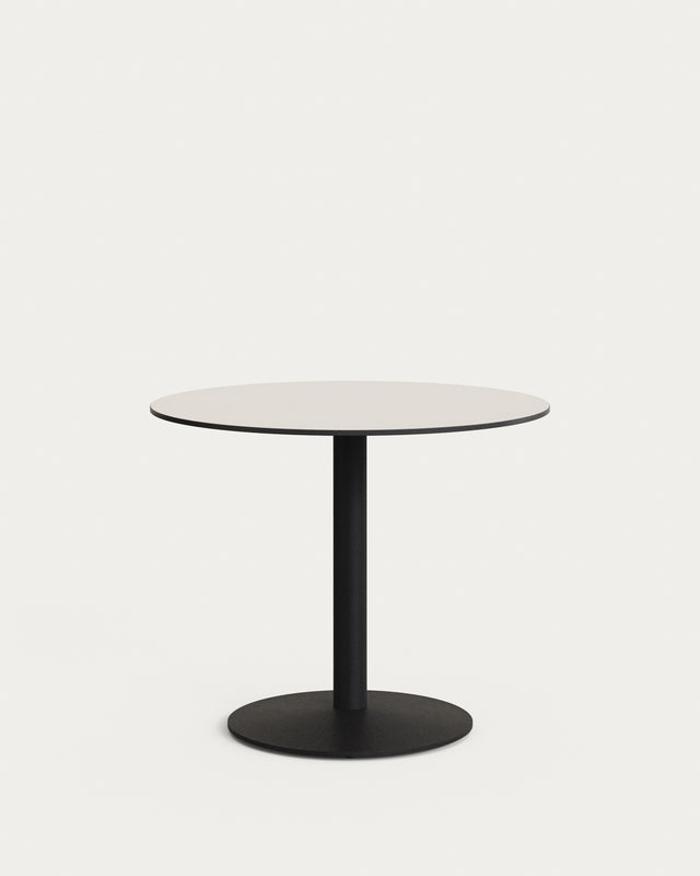 Runder Outdoor-Tisch Esilda weiß mit schwarz lackiertem Metallbein Ø 90 x 70 cm - ZEN ZONE Furniture