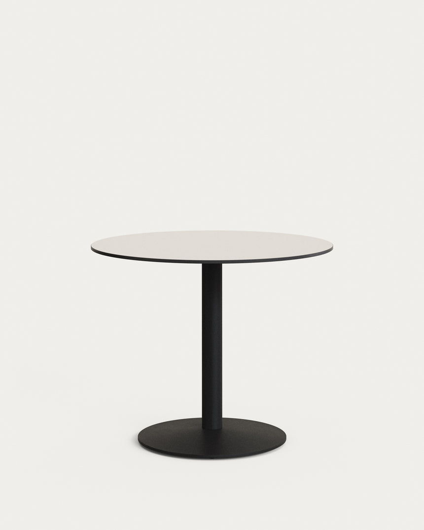 Runder Outdoor-Tisch Esilda weiß mit schwarz lackiertem Metallbein Ø 90 x 70 cm - ZEN ZONE Furniture
