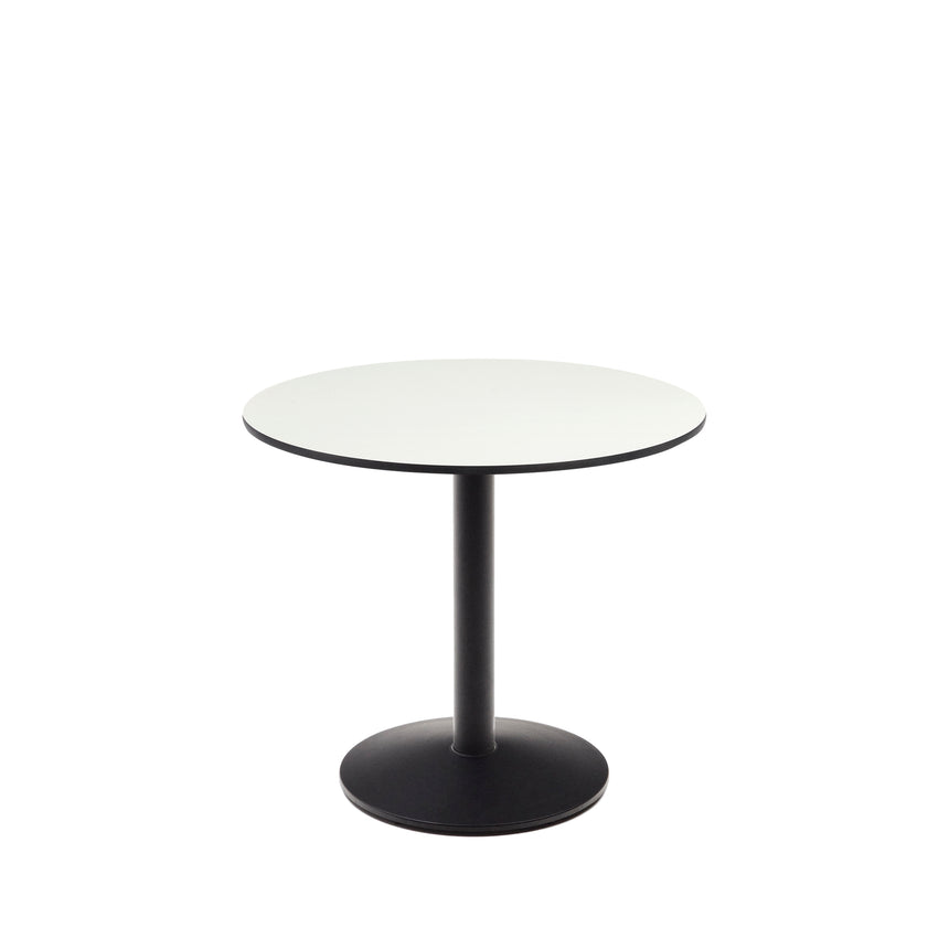 Runder Outdoor-Tisch Esilda weiß mit schwarz lackiertem Metallbein Ø 90 x 70 cm - ZEN ZONE Furniture