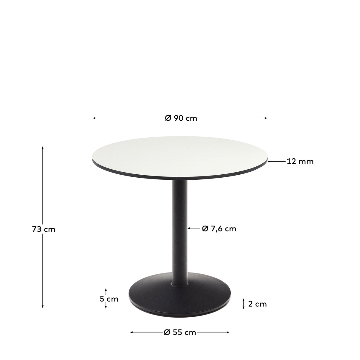 Runder Outdoor-Tisch Esilda weiß mit schwarz lackiertem Metallbein Ø 90 x 70 cm - ZEN ZONE Furniture