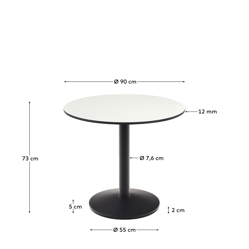 Runder Outdoor-Tisch Esilda weiß mit schwarz lackiertem Metallbein Ø 90 x 70 cm - ZEN ZONE Furniture