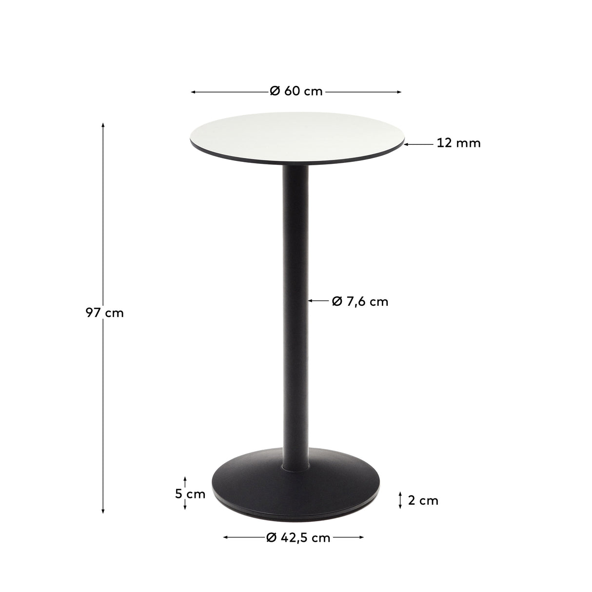Esilda runder Stehtisch weiß mit schwarz lackiertem Metallbein Ø 60 x 96 cm - ZEN ZONE Furniture