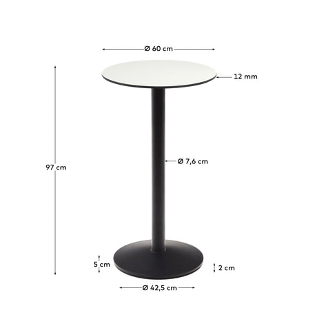 Esilda runder Stehtisch weiß mit schwarz lackiertem Metallbein Ø 60 x 96 cm - ZEN ZONE Furniture