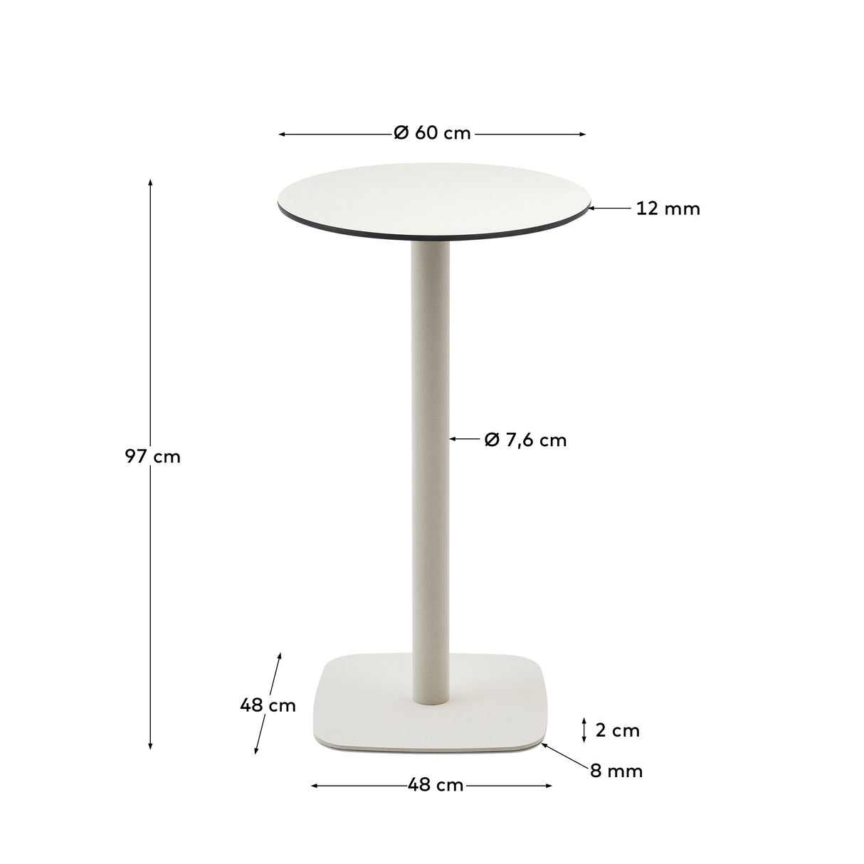 Dina runder hoher Outdoor-Tisch  weiß Metallbein weiß lackiert Ø 60 x 96 cm - ZEN ZONE Furniture