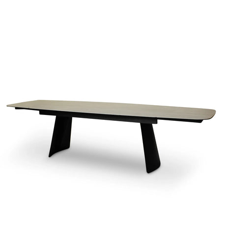 Ausziehbarer Tisch BURANO Keramik Travertin Look, schwarzes Metallbein 200-300 cm - ZEN ZONE Furniture