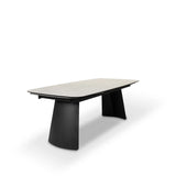 Ausziehbarer Tisch BURANO Keramik Travertin Look, schwarzes Metallbein 200-300 cm - ZEN ZONE Furniture