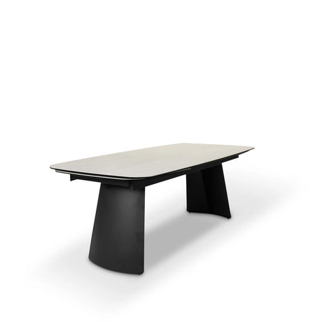 Ausziehbarer Tisch BURANO Keramik Travertin Look, schwarzes Metallbein 200-300 cm - ZEN ZONE Furniture