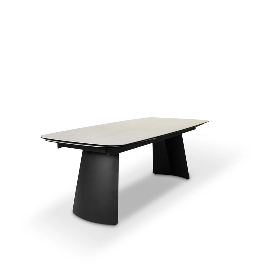 Ausziehbarer Tisch BURANO Keramik Travertin Look, schwarzes Metallbein 200-300 cm - ZEN ZONE Furniture