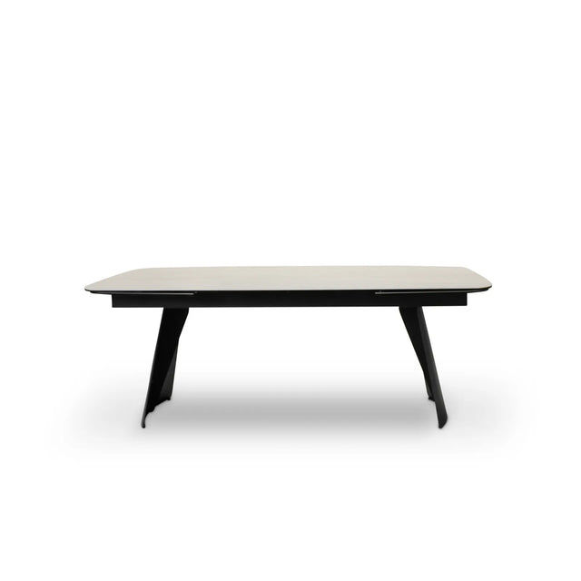 Ausziehbarer Tisch BURANO Keramik Travertin Look, schwarzes Metallbein 200-300 cm - ZEN ZONE Furniture