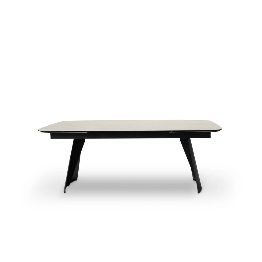 Ausziehbarer Tisch BURANO Keramik Travertin Look, schwarzes Metallbein 200-300 cm - ZEN ZONE Furniture