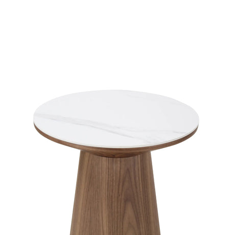 Beistelltisch CLARICE Keramik weiß, Holzbein Walnuss 48x48 cm - ZEN ZONE Furniture