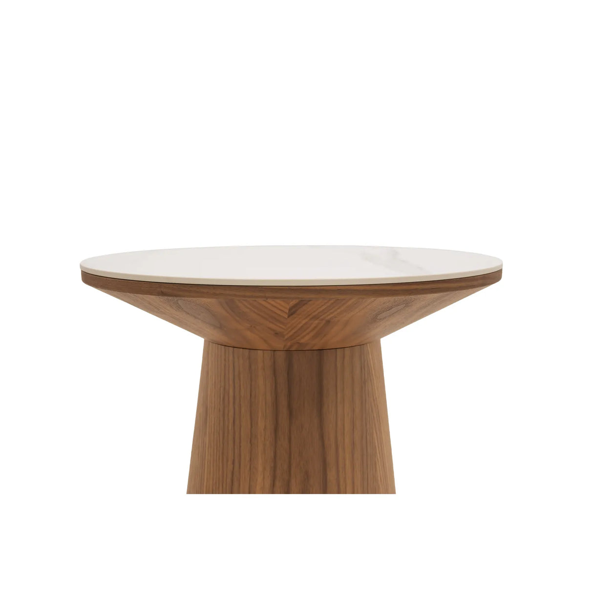 Beistelltisch CLARICE Keramik weiß, Holzbein Walnuss 48x48 cm - ZEN ZONE Furniture