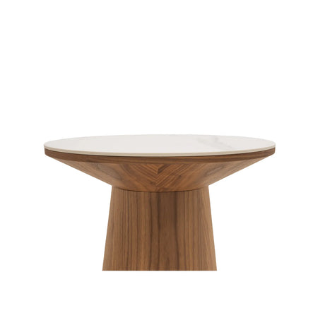 Beistelltisch CLARICE Keramik weiß, Holzbein Walnuss 48x48 cm - ZEN ZONE Furniture