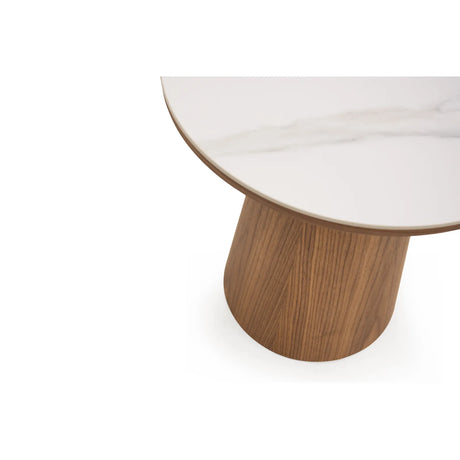 Beistelltisch CLARICE Keramik weiß, Holzbein Walnuss 48x48 cm - ZEN ZONE Furniture