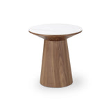 Beistelltisch CLARICE Keramik weiß, Holzbein Walnuss 48x48 cm - ZEN ZONE Furniture