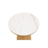 Beistelltisch CLARICE Keramik weiß, Holzbein Eiche natur 48x48 cm - ZEN ZONE Furniture