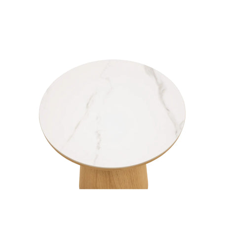Beistelltisch CLARICE Keramik weiß, Holzbein Eiche natur 48x48 cm - ZEN ZONE Furniture