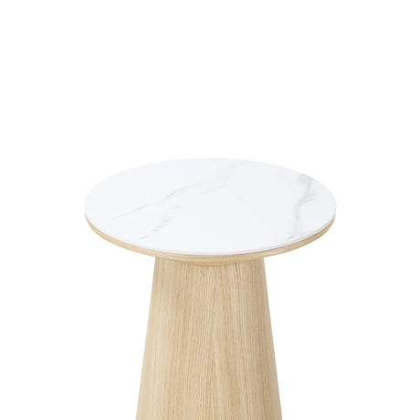 Beistelltisch CLARICE Keramik weiß, Holzbein Eiche natur 48x48 cm - ZEN ZONE Furniture