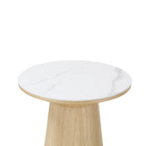 Beistelltisch CLARICE Keramik weiß, Holzbein Eiche natur 48x48 cm - ZEN ZONE Furniture