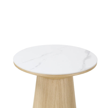 Beistelltisch CLARICE Keramik weiß, Holzbein Eiche natur 48x48 cm - ZEN ZONE Furniture