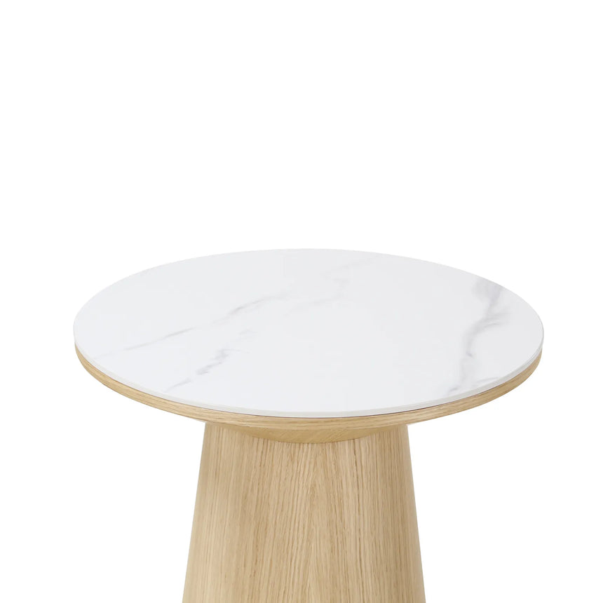 Beistelltisch CLARICE Keramik weiß, Holzbein Eiche natur 48x48 cm - ZEN ZONE Furniture