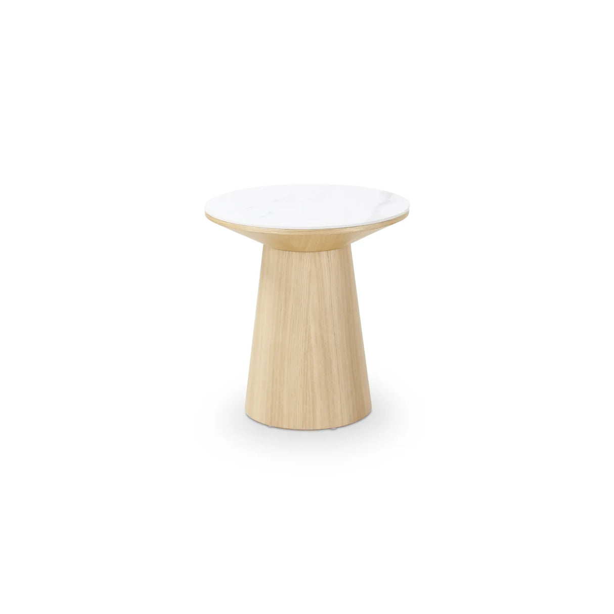 Beistelltisch CLARICE Keramik weiß, Holzbein Eiche natur 48x48 cm - ZEN ZONE Furniture