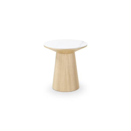 Beistelltisch CLARICE Keramik weiß, Holzbein Eiche natur 48x48 cm - ZEN ZONE Furniture