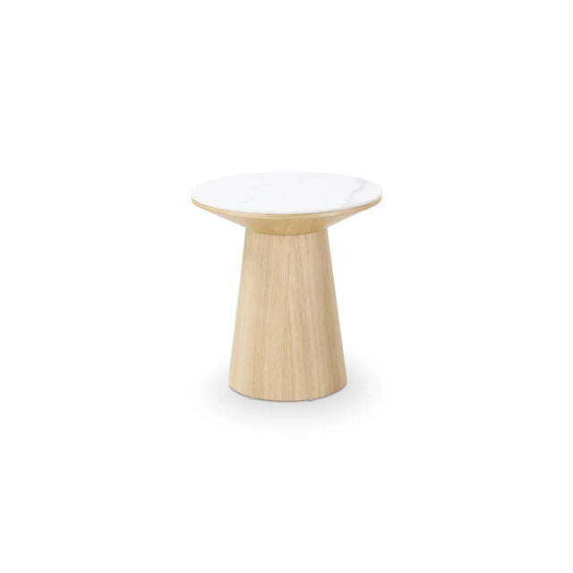 Beistelltisch CLARICE Keramik weiß, Holzbein Eiche natur 48x48 cm - ZEN ZONE Furniture