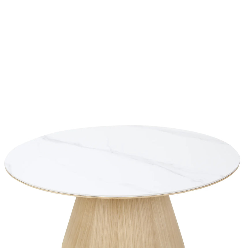 Couchtisch CLARICE Keramik Weiß, Holzbein Eiche Natur 90x90 cm - ZEN ZONE Furniture