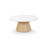 Couchtisch CLARICE Keramik Weiß, Holzbein Eiche Natur 90x90 cm - ZEN ZONE Furniture