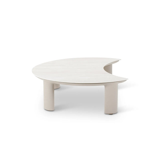 Gartentisch Nimbo aus Aluminium und gesinterten Travertinstein in weiß, 90x72x24 cm - ZEN ZONE Furniture