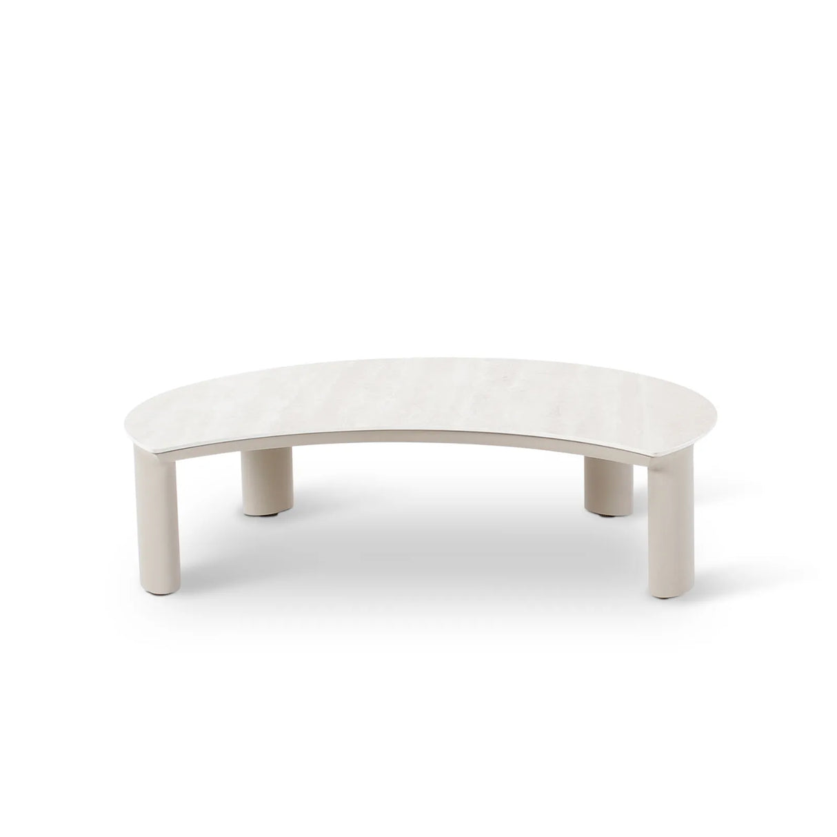 Gartentisch Nimbo aus Aluminium und gesinterten Travertinstein in weiß, 90x72x24 cm - ZEN ZONE Furniture