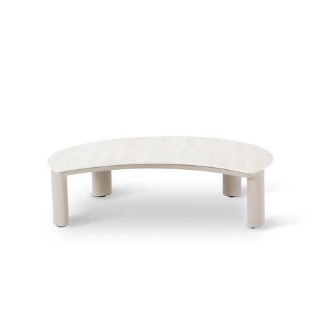 Gartentisch Nimbo aus Aluminium und gesinterten Travertinstein in weiß, 90x72x24 cm - ZEN ZONE Furniture