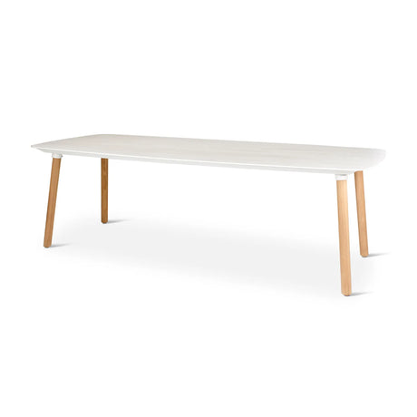 Gartentisch Romeo aus Teakholz und gesinterter Travertinstein in grau, 240x100x76 cm - ZEN ZONE Furniture