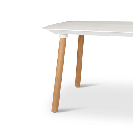 Gartentisch Romeo aus Teakholz und gesinterter Travertinstein in grau, 240x100x76 cm - ZEN ZONE Furniture