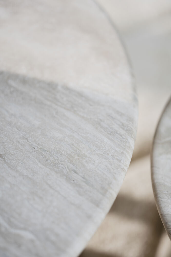 TARANSAY Couchtisch Rund Beige/Weiß pigmentiert 60x60x40cm - ZEN ZONE Furniture