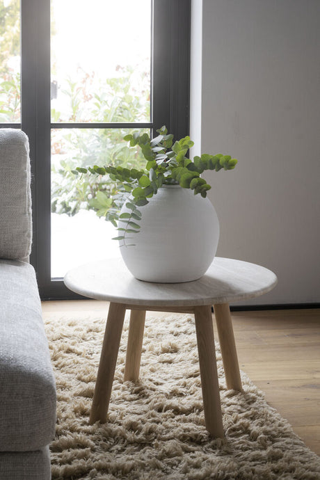 TARANSAY Couchtisch Rund Beige/Weiß pigmentiert 60x60x40cm - ZEN ZONE Furniture
