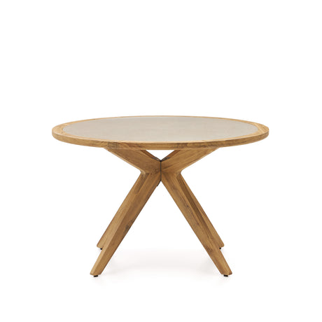 Julieta runder Tisch aus beigem Polyzement und massivem Akazienholz Ø 120 cm FSC 100% - ZEN ZONE Furniture