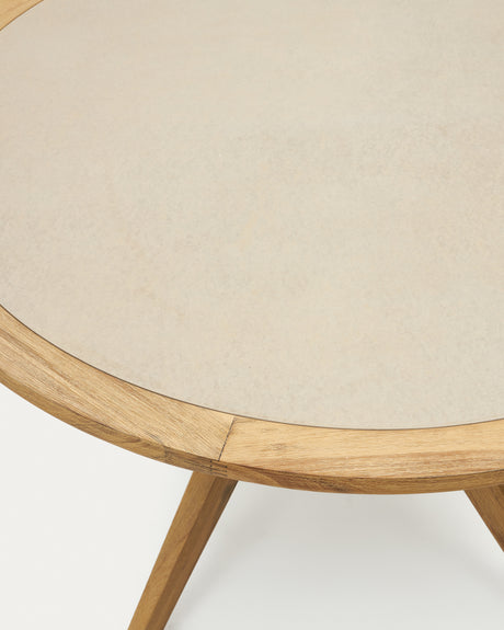 Julieta runder Tisch aus beigem Polyzement und massivem Akazienholz Ø 120 cm FSC 100% - ZEN ZONE Furniture