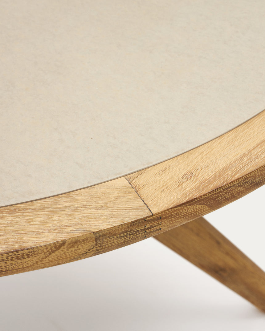 Julieta runder Tisch aus beigem Polyzement und massivem Akazienholz Ø 120 cm FSC 100% - ZEN ZONE Furniture