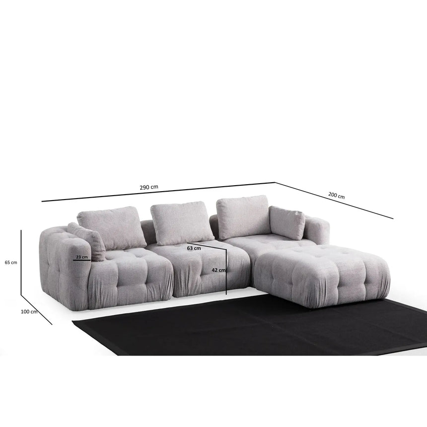 Amaris 3-Sitzer Sofa mit Pouf, 290x200 cm - ZEN ZONE Furniture