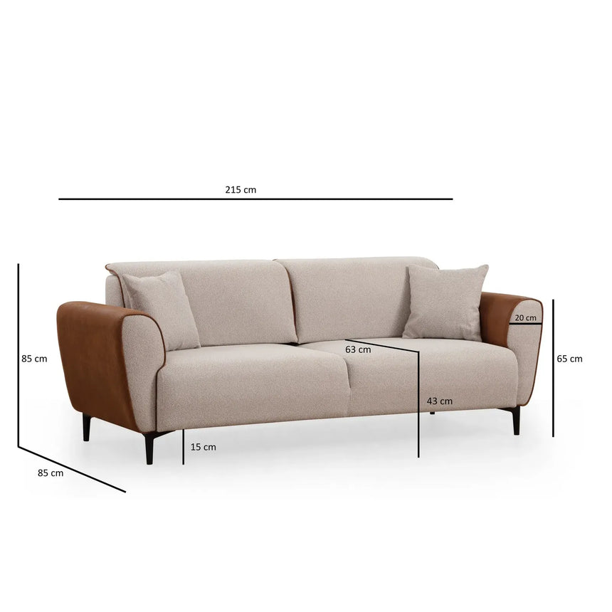 Aren 3-Sitzer Schlafsofa in Zimtbeige, 215x85 cm - ZEN ZONE Furniture