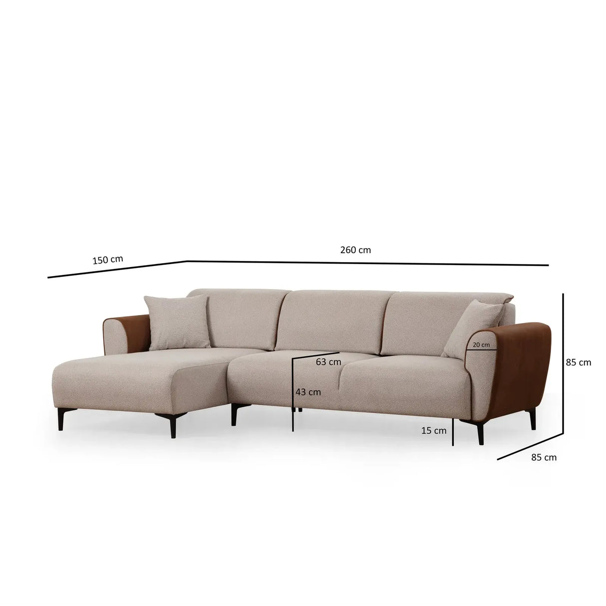 Aren Eckschlafsofa, Linke Seite, 260x150 cm - ZEN ZONE Furniture