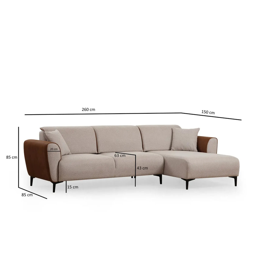 Aren Eckschlafsofa, Rechte Seite, 260x150 cm - ZEN ZONE Furniture