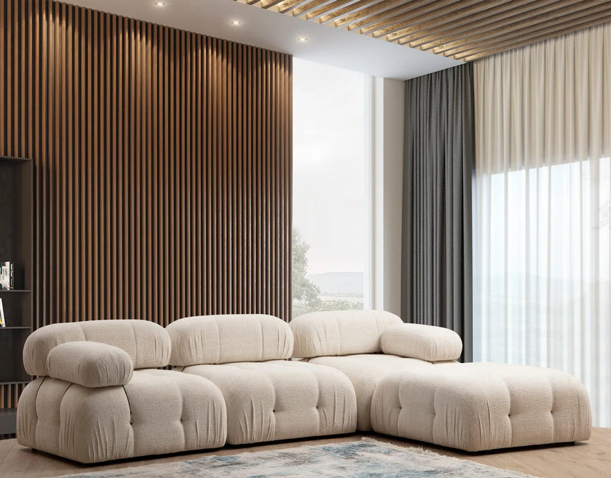 Bubble Ecksofa mit Pouf in Creme Bouclette, 288x190 cm von Atelier Del Sofa – Bild 1